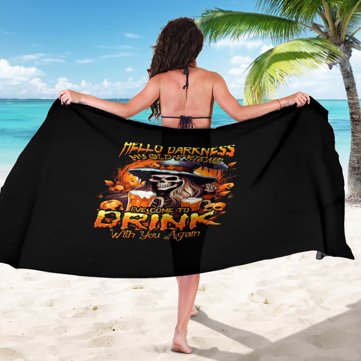 Witch Skull Sarong Hello Darkness My Old Friend I Come To Drink With You - Wonder Print Shop