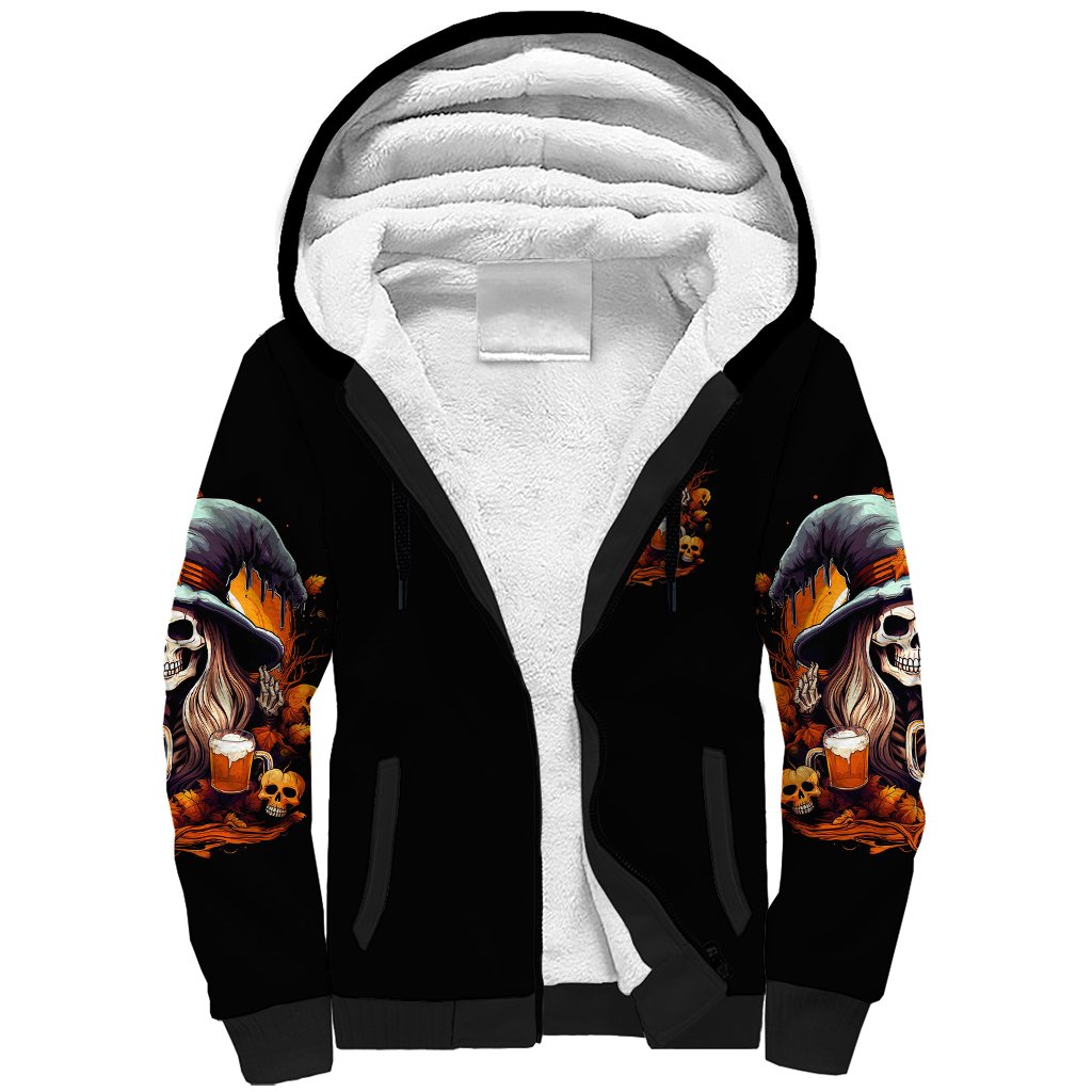 Witch Skull Sherpa Hoodie Hello Darkness My Old Friend I Come To Drink With You - Wonder Print Shop