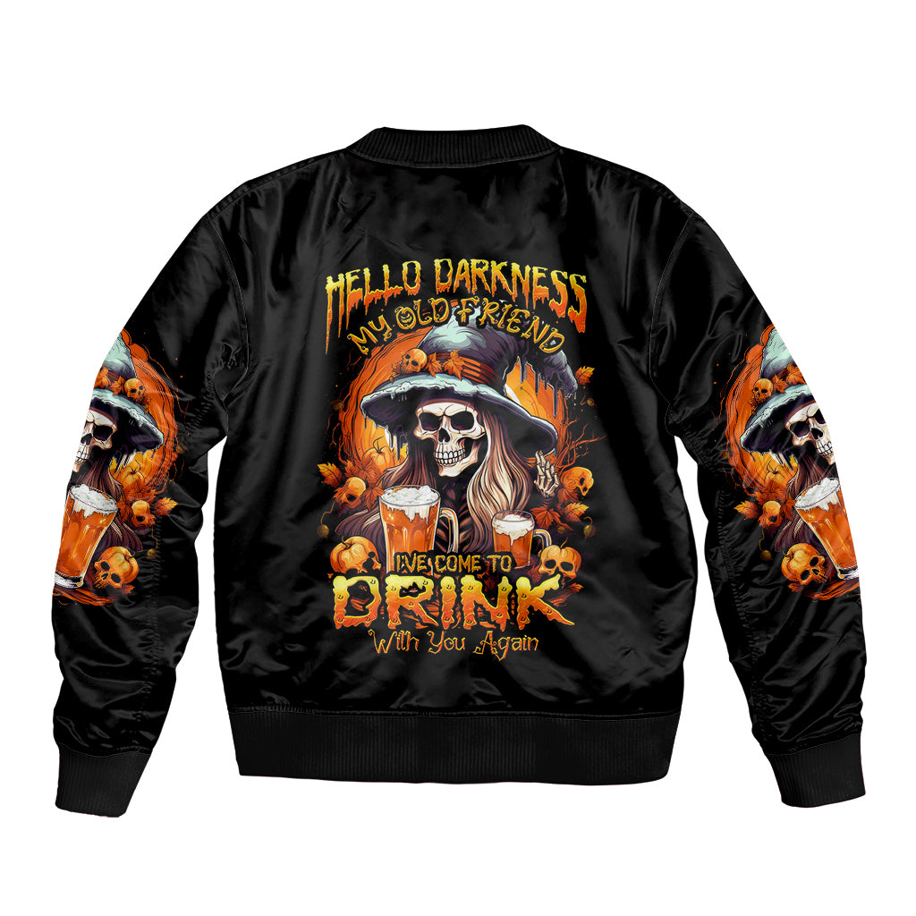 Witch Skull Sleeve Zip Bomber Jacket Hello Darkness My Old Friend I Come To Drink With You - Wonder Print Shop