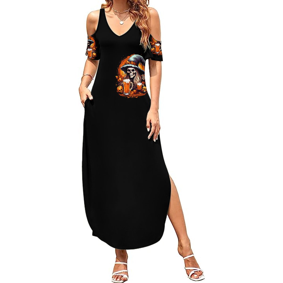 Witch Skull Summer Maxi Dress Hello Darkness My Old Friend I Come To Drink With You - Wonder Print Shop