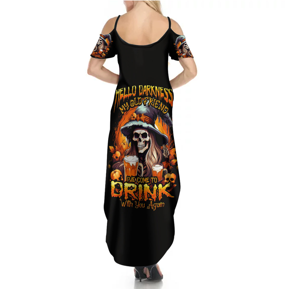 Witch Skull Summer Maxi Dress Hello Darkness My Old Friend I Come To Drink With You - Wonder Print Shop