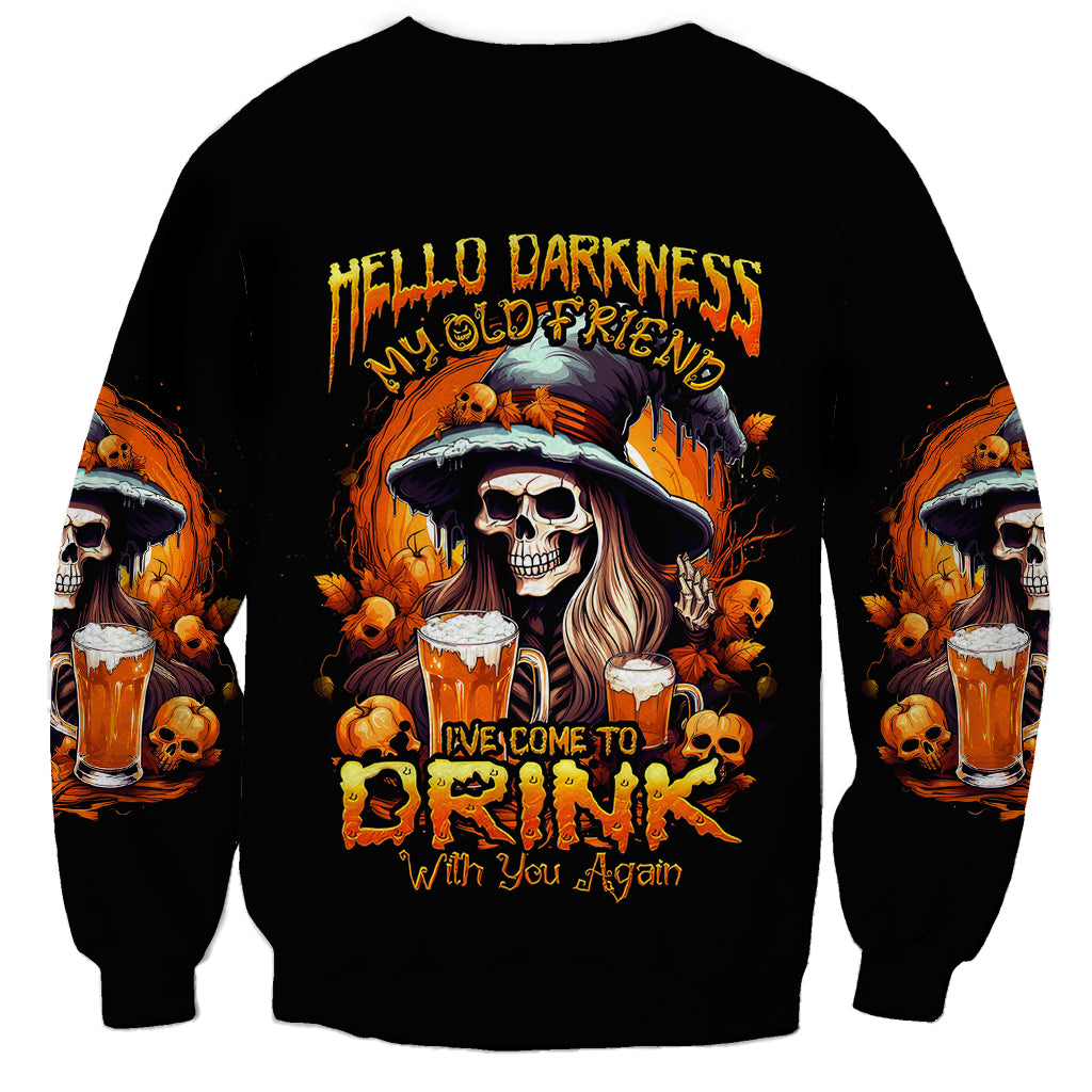 Witch Skull Sweatshirt Hello Darkness My Old Friend I Come To Drink With You - Wonder Print Shop