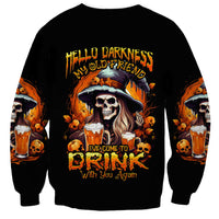 Witch Skull Sweatshirt Hello Darkness My Old Friend I Come To Drink With You - Wonder Print Shop