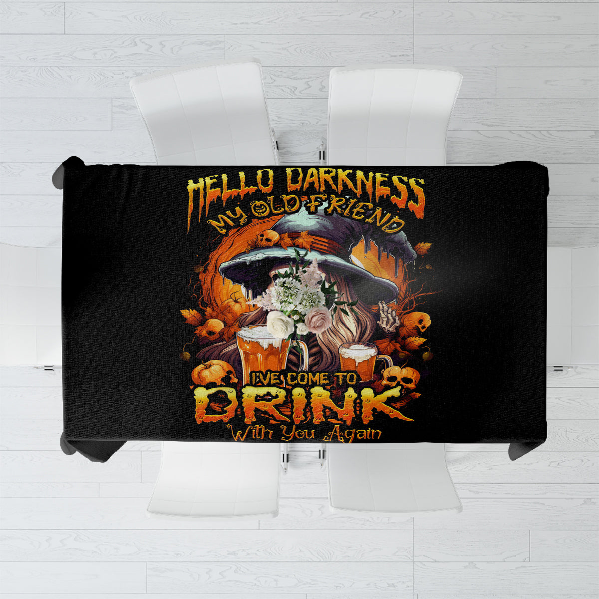 Witch Skull Tablecloth Hello Darkness My Old Friend I Come To Drink With You - Wonder Print Shop