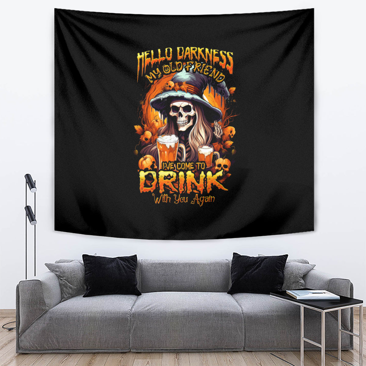 Witch Skull Tapestry Hello Darkness My Old Friend I Come To Drink With You - Wonder Print Shop