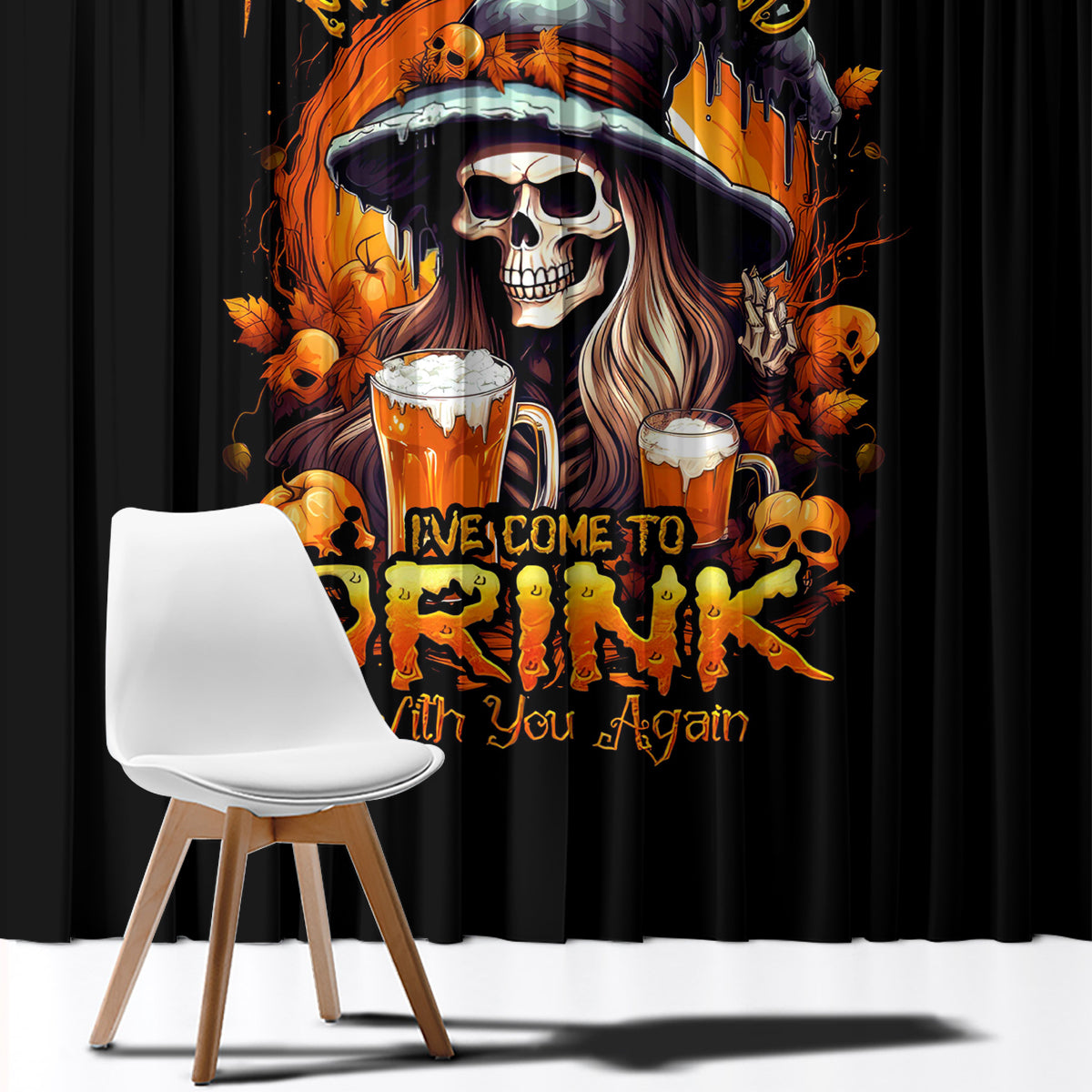 Witch Skull Window Curtain Hello Darkness My Old Friend I Come To Drink With You - Wonder Print Shop