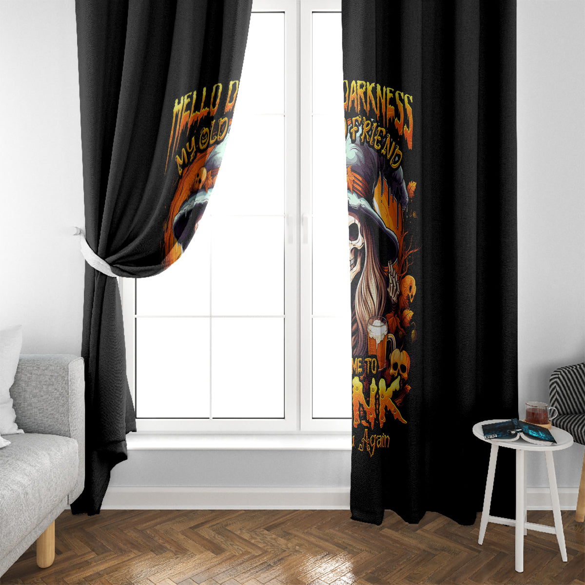 Witch Skull Window Curtain Hello Darkness My Old Friend I Come To Drink With You - Wonder Print Shop