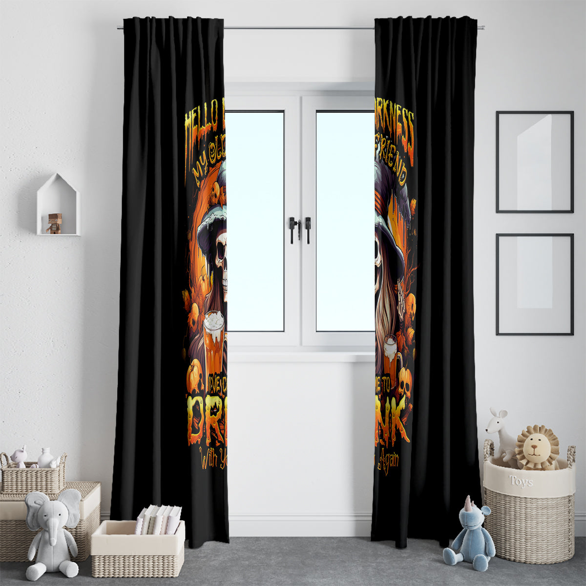 Witch Skull Window Curtain Hello Darkness My Old Friend I Come To Drink With You - Wonder Print Shop