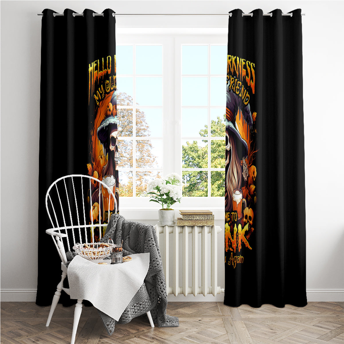 Witch Skull Window Curtain Hello Darkness My Old Friend I Come To Drink With You - Wonder Print Shop