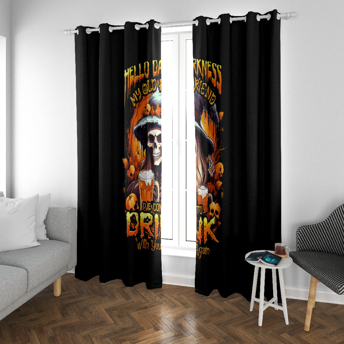 Witch Skull Window Curtain Hello Darkness My Old Friend I Come To Drink With You - Wonder Print Shop
