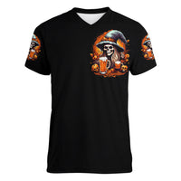 Witch Skull Women V Neck T Shirt Hello Darkness My Old Friend I Come To Drink With You - Wonder Print Shop