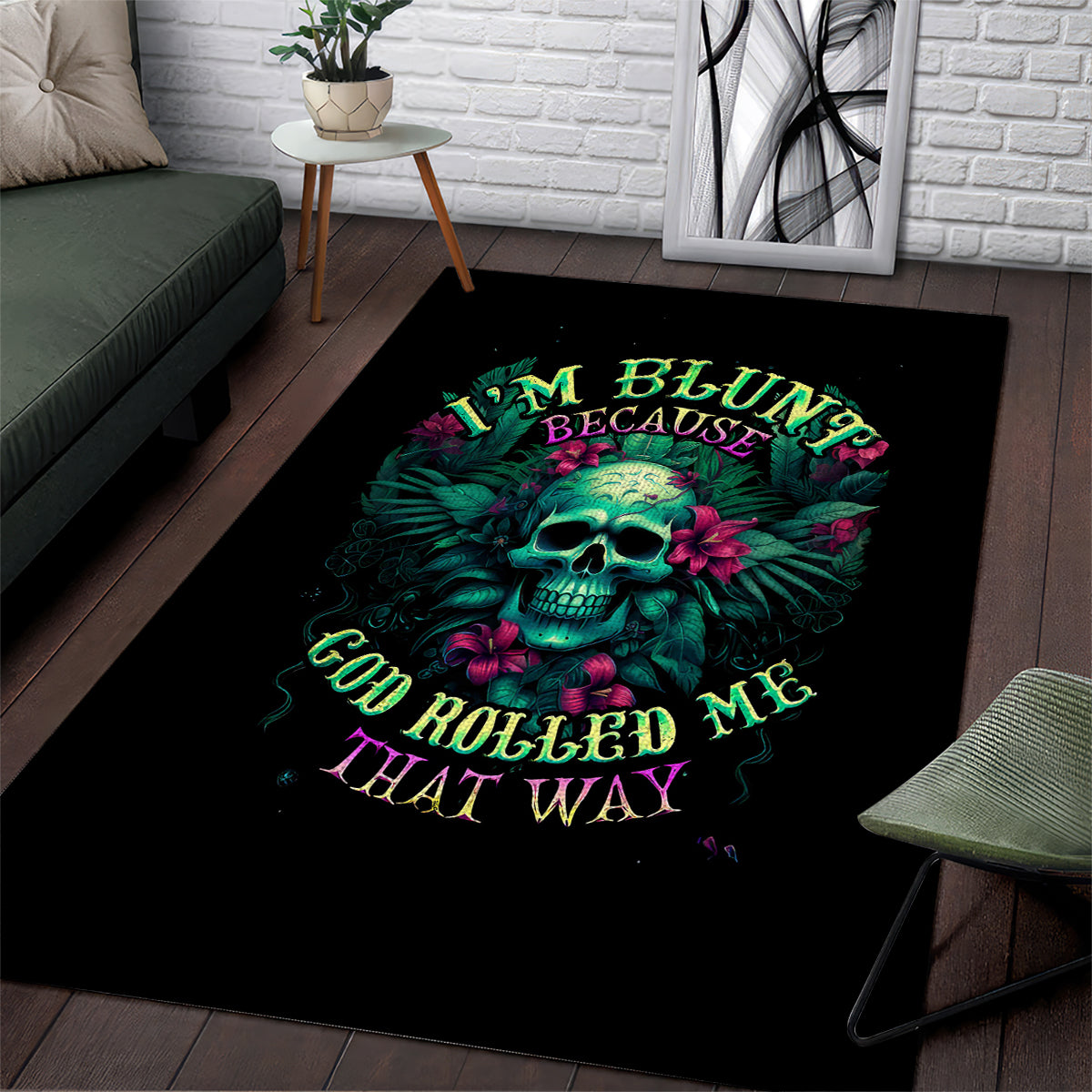 Tropical Skull Area Rug I'm Blunt Because God Rolled Me That Way - Wonder Print Shop