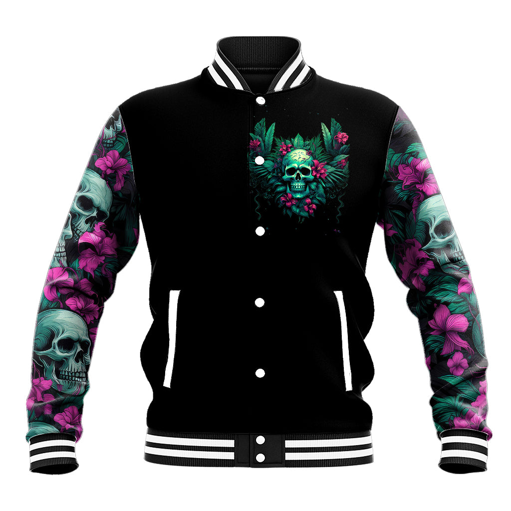 Tropical Skull Baseball Jacket I'm Blunt Because God Rolled Me That Way - Wonder Print Shop