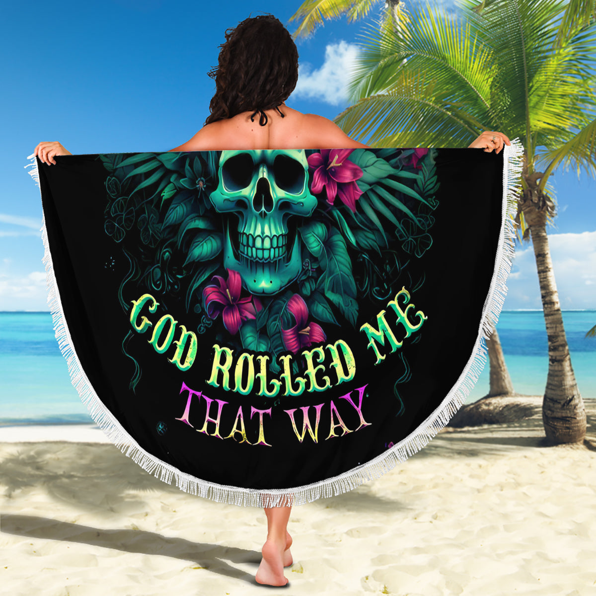 Tropical Skull Beach Blanket I'm Blunt Because God Rolled Me That Way - Wonder Print Shop