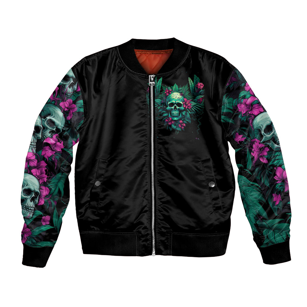 Tropical Skull Bomber Jacket I'm Blunt Because God Rolled Me That Way - Wonder Print Shop