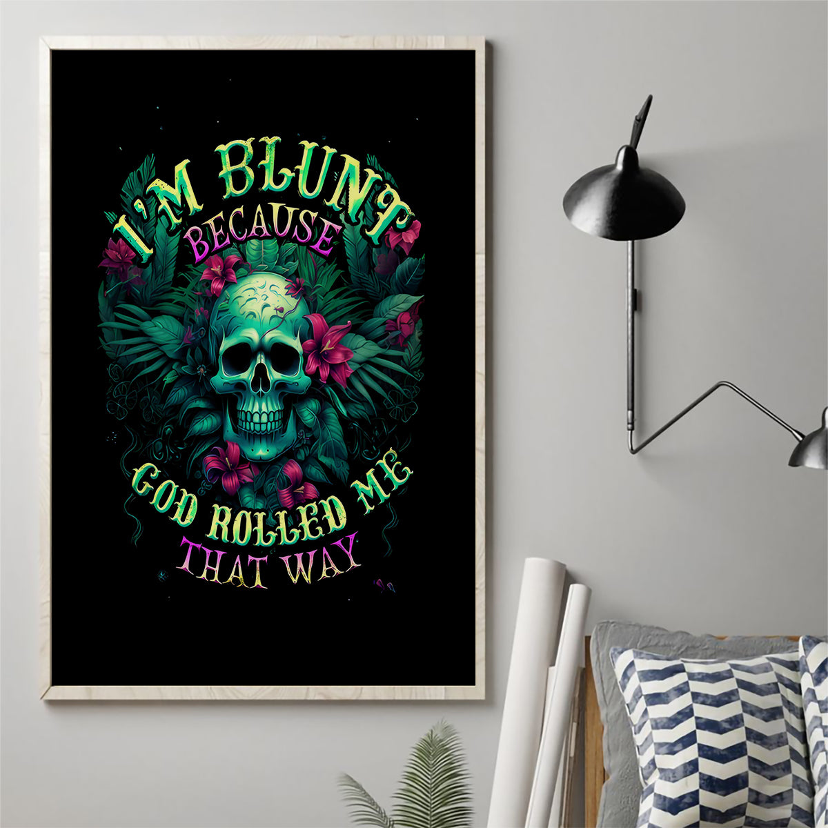 Tropical Skull Canvas Wall Art I'm Blunt Because God Rolled Me That Way - Wonder Print Shop