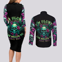 Tropical Skull Couples Matching Long Sleeve Bodycon Dress and Long Sleeve Button Shirts I'm Blunt Because God Rolled Me That Way - Wonder Print Shop