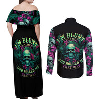 Tropical Skull Couples Matching Off Shoulder Maxi Dress and Long Sleeve Button Shirts I'm Blunt Because God Rolled Me That Way - Wonder Print Shop