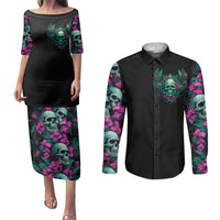 Tropical Skull Couples Matching Puletasi Dress and Long Sleeve Button Shirts I'm Blunt Because God Rolled Me That Way - Wonder Print Shop
