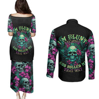 Tropical Skull Couples Matching Puletasi Dress and Long Sleeve Button Shirts I'm Blunt Because God Rolled Me That Way - Wonder Print Shop