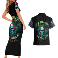 Tropical Skull Couples Matching Short Sleeve Bodycon Dress and Hawaiian Shirt I'm Blunt Because God Rolled Me That Way - Wonder Print Shop