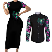 Tropical Skull Couples Matching Short Sleeve Bodycon Dress and Long Sleeve Button Shirts I'm Blunt Because God Rolled Me That Way - Wonder Print Shop