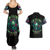 Tropical Skull Couples Matching Summer Maxi Dress and Hawaiian Shirt I'm Blunt Because God Rolled Me That Way - Wonder Print Shop
