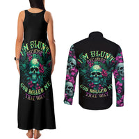Tropical Skull Couples Matching Tank Maxi Dress and Long Sleeve Button Shirts I'm Blunt Because God Rolled Me That Way - Wonder Print Shop