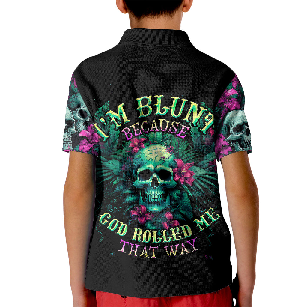Tropical Skull Kid Polo Shirt I'm Blunt Because God Rolled Me That Way - Wonder Print Shop