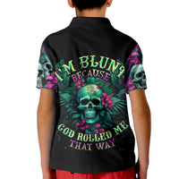 Tropical Skull Kid Polo Shirt I'm Blunt Because God Rolled Me That Way - Wonder Print Shop