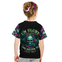 Tropical Skull Kid T Shirt I'm Blunt Because God Rolled Me That Way - Wonder Print Shop