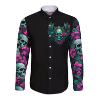 Tropical Skull Long Sleeve Button Shirt I'm Blunt Because God Rolled Me That Way - Wonder Print Shop