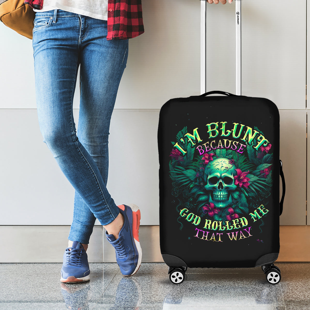 Tropical Skull Luggage Cover I'm Blunt Because God Rolled Me That Way - Wonder Print Shop