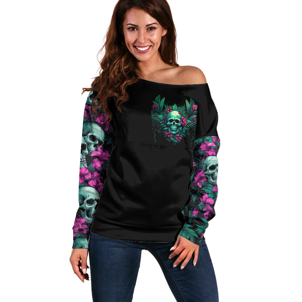 Tropical Skull Off Shoulder Sweater I'm Blunt Because God Rolled Me That Way - Wonder Print Shop