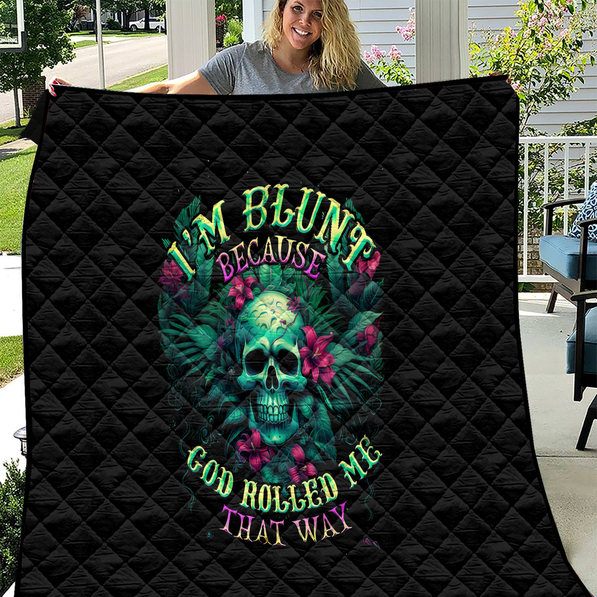 Tropical Skull Quilt I'm Blunt Because God Rolled Me That Way - Wonder Print Shop