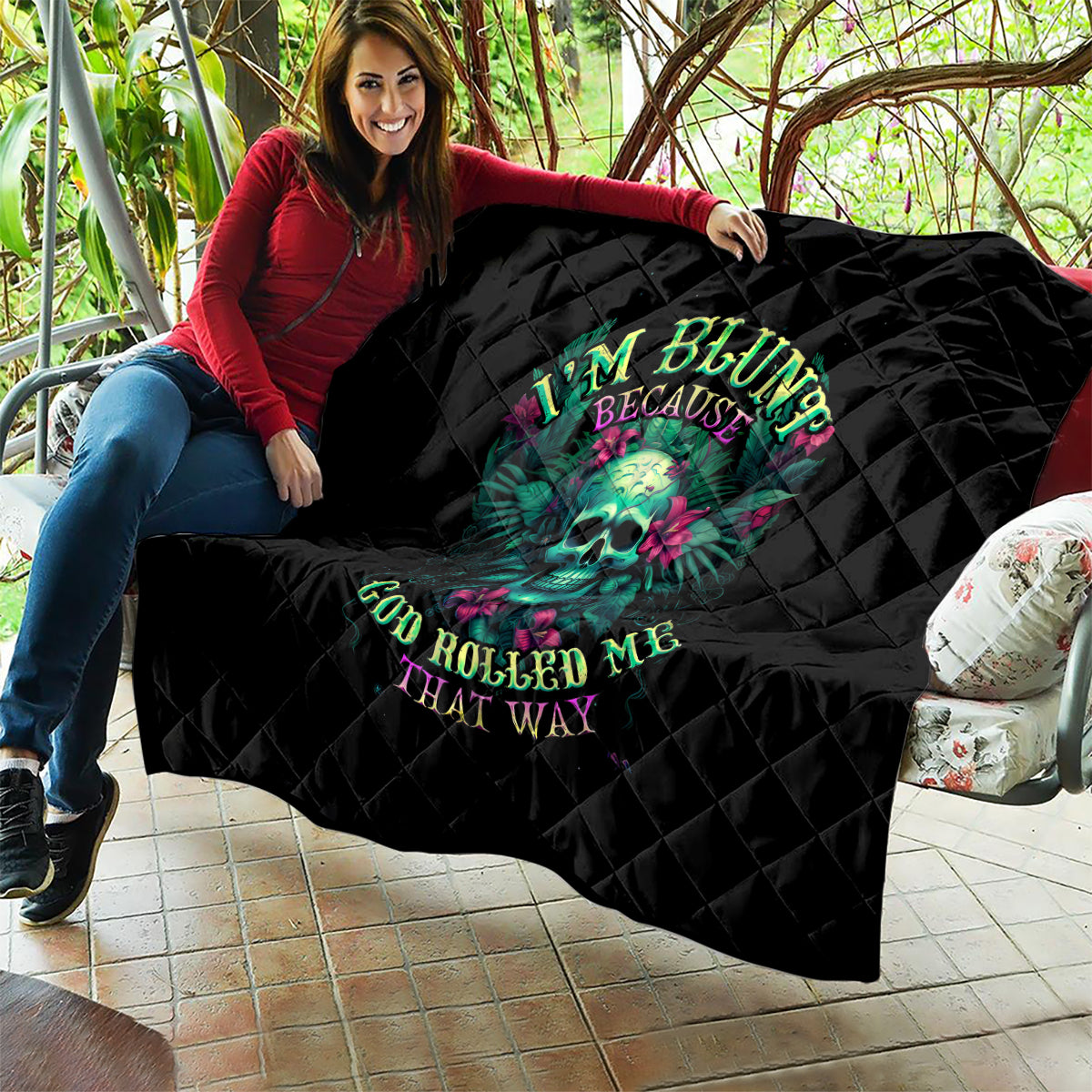 Tropical Skull Quilt I'm Blunt Because God Rolled Me That Way - Wonder Print Shop