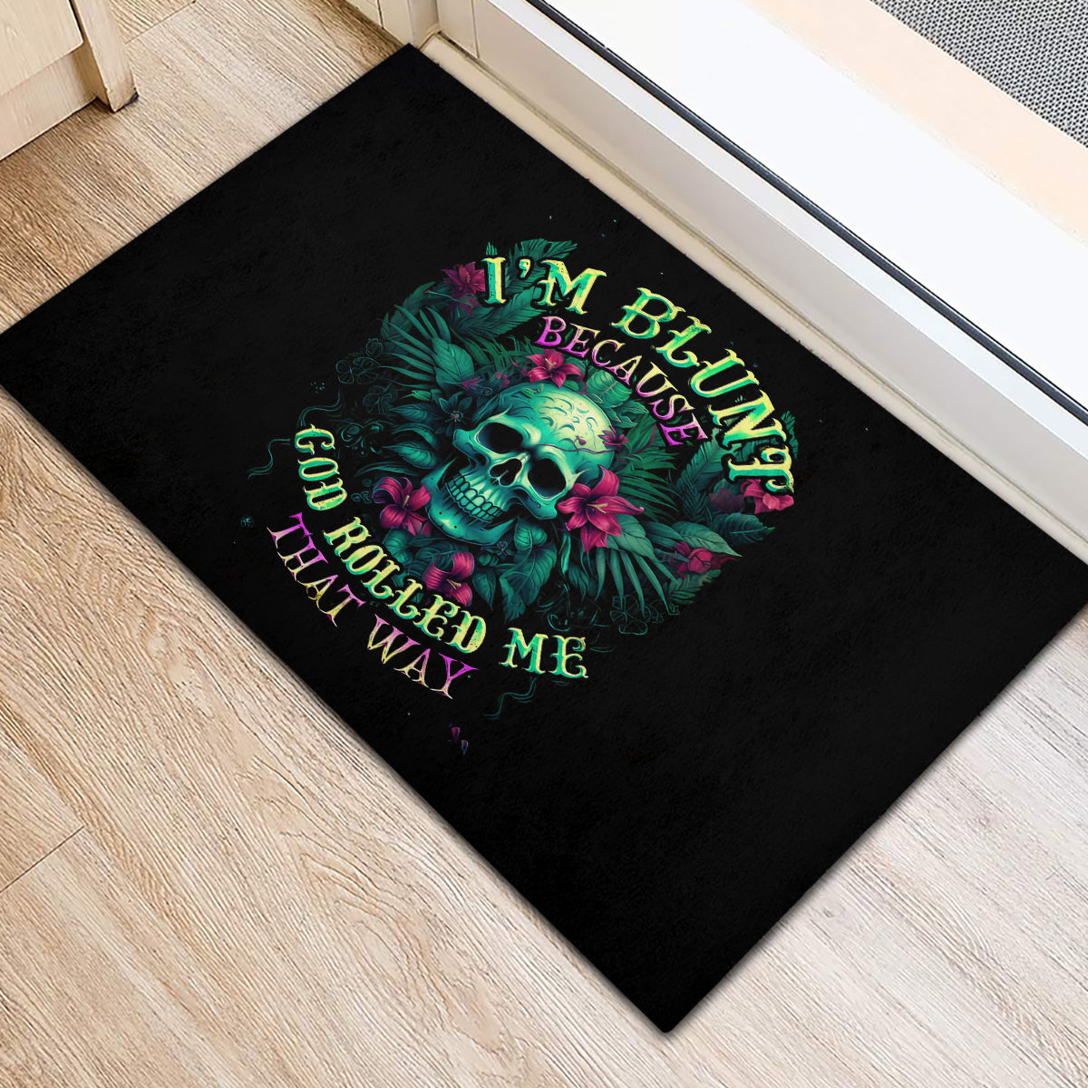 Tropical Skull Rubber Doormat I'm Blunt Because God Rolled Me That Way - Wonder Print Shop