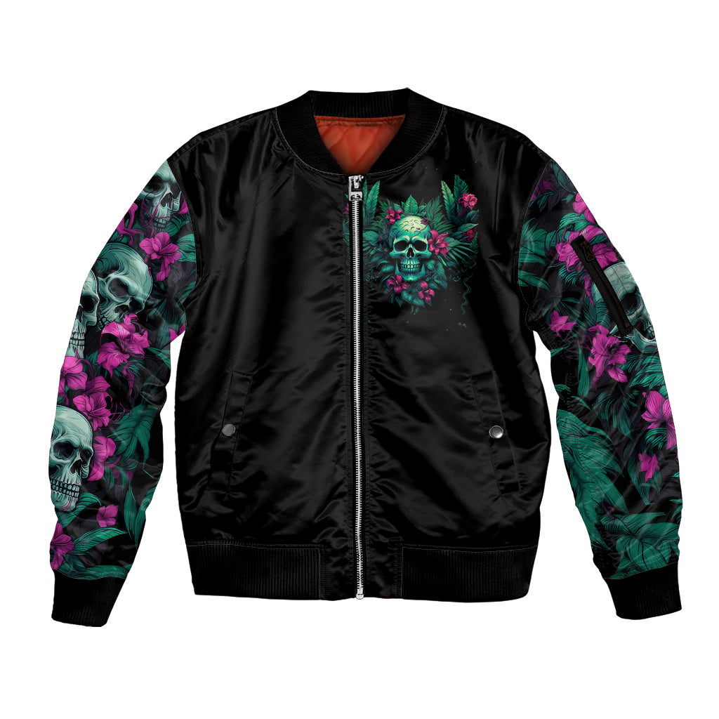 Tropical Skull Sleeve Zip Bomber Jacket I'm Blunt Because God Rolled Me That Way - Wonder Print Shop
