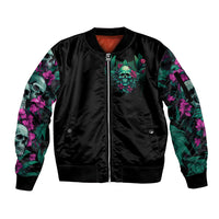 Tropical Skull Sleeve Zip Bomber Jacket I'm Blunt Because God Rolled Me That Way - Wonder Print Shop