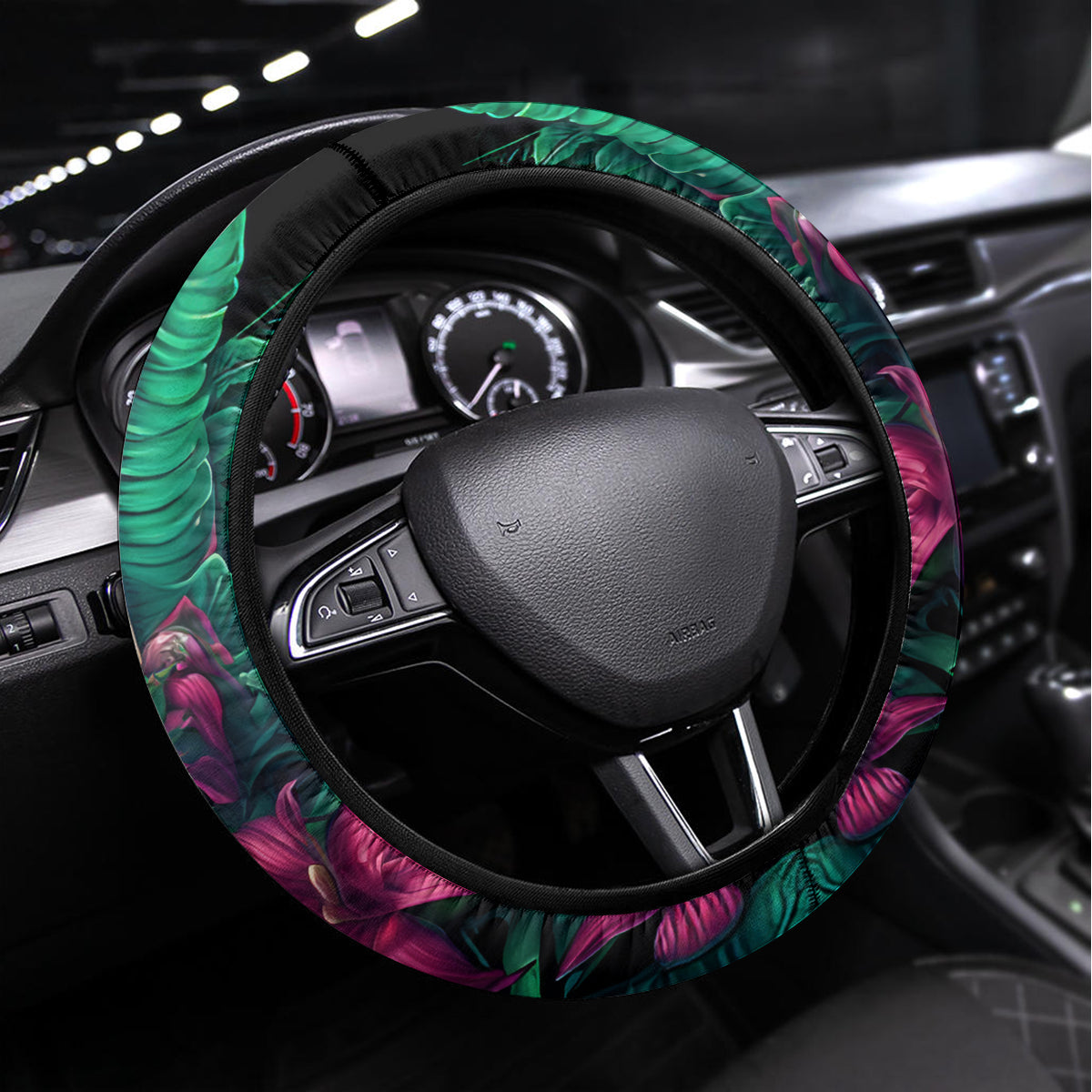 Tropical Skull Steering Wheel Cover I'm Blunt Because God Rolled Me That Way - Wonder Print Shop