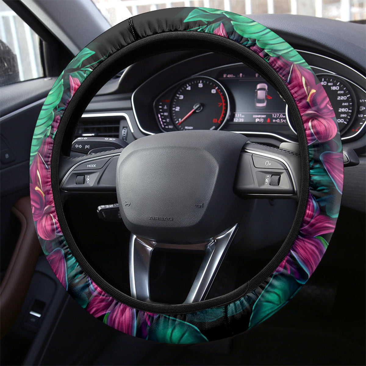 Tropical Skull Steering Wheel Cover I'm Blunt Because God Rolled Me That Way - Wonder Print Shop
