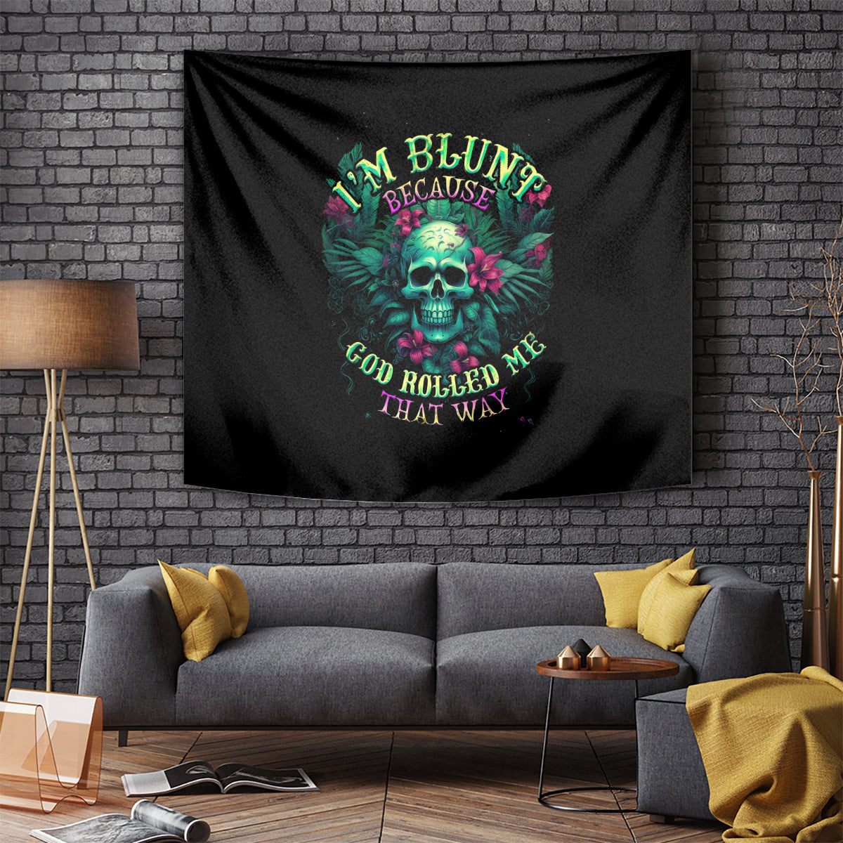 Tropical Skull Tapestry I'm Blunt Because God Rolled Me That Way - Wonder Print Shop