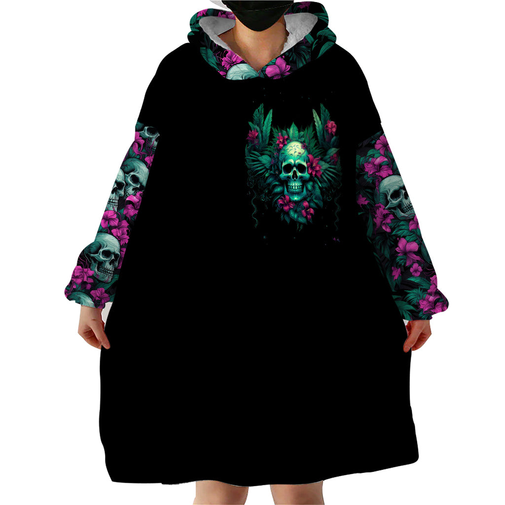 Tropical Skull Wearable Blanket Hoodie I'm Blunt Because God Rolled Me That Way - Wonder Print Shop