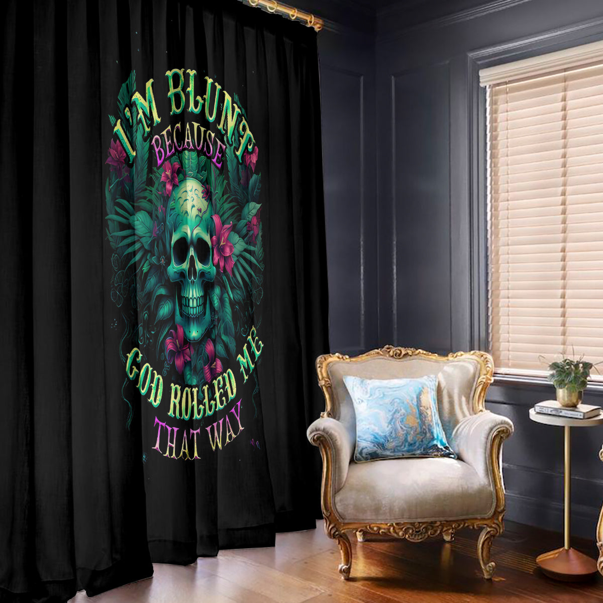 Tropical Skull Window Curtain I'm Blunt Because God Rolled Me That Way - Wonder Print Shop