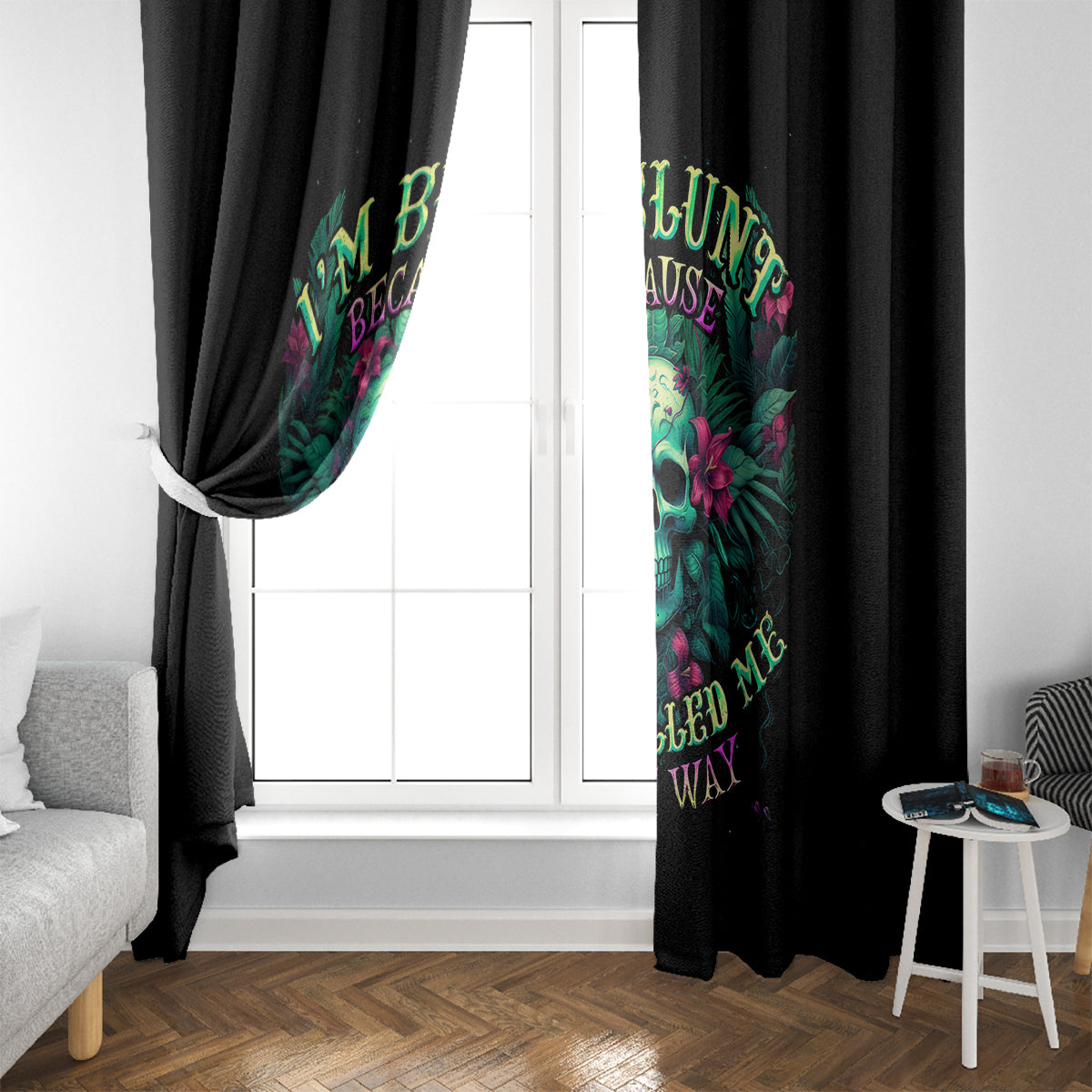 Tropical Skull Window Curtain I'm Blunt Because God Rolled Me That Way - Wonder Print Shop