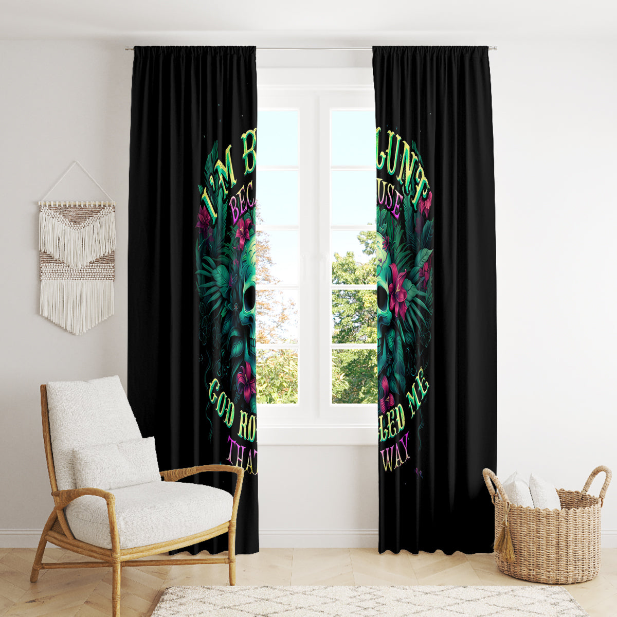 Tropical Skull Window Curtain I'm Blunt Because God Rolled Me That Way - Wonder Print Shop