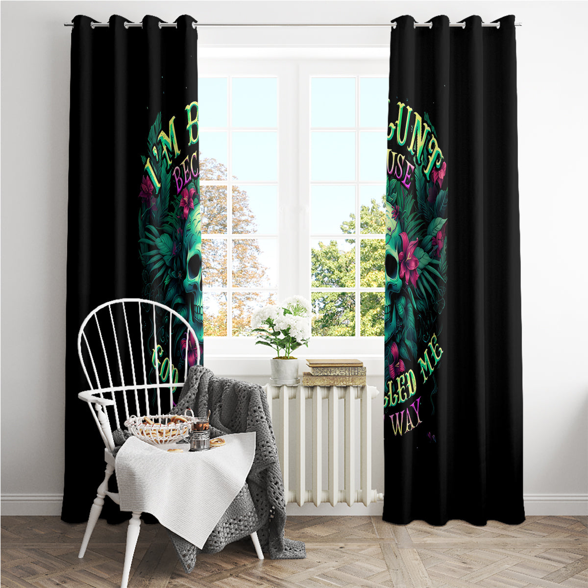 Tropical Skull Window Curtain I'm Blunt Because God Rolled Me That Way - Wonder Print Shop