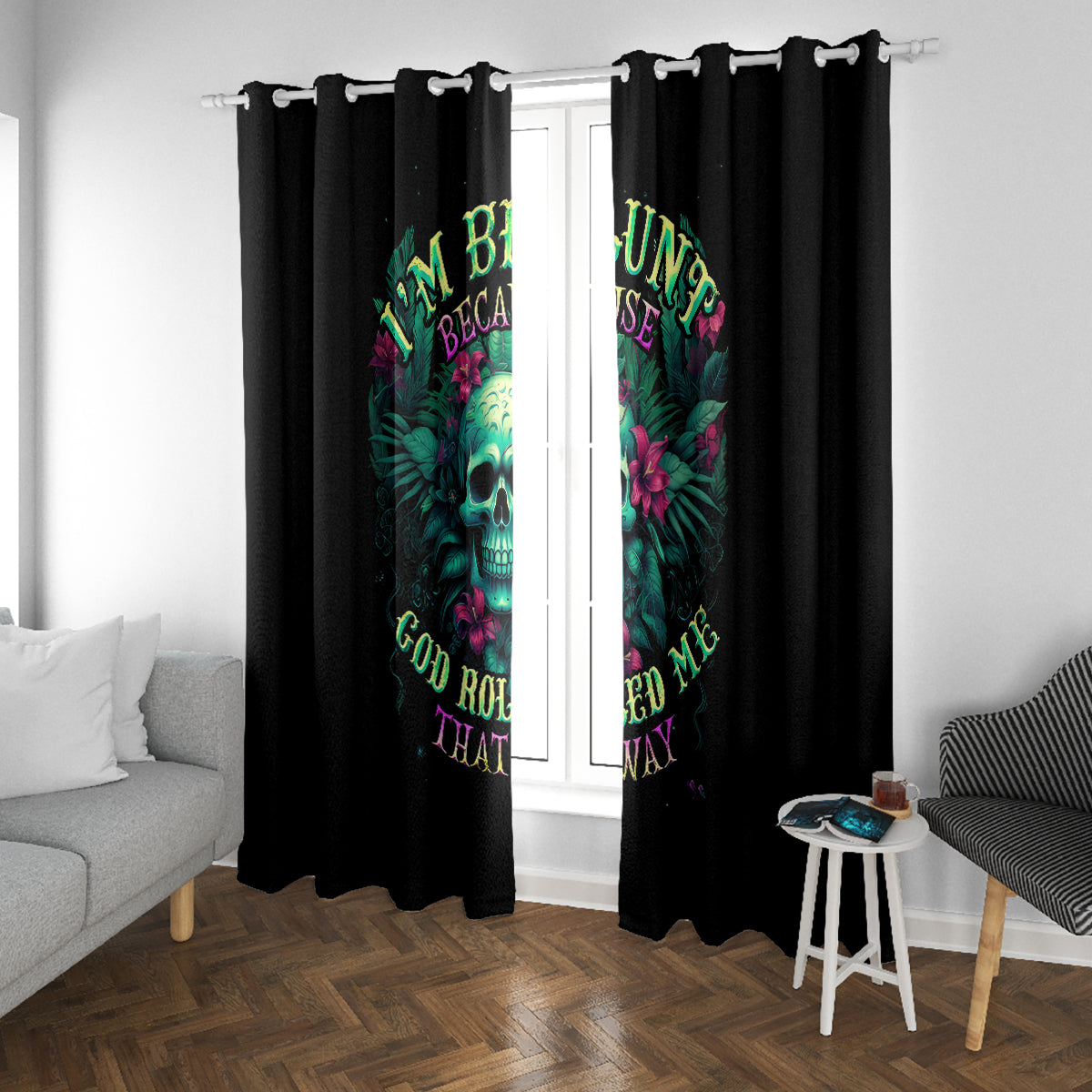 Tropical Skull Window Curtain I'm Blunt Because God Rolled Me That Way - Wonder Print Shop