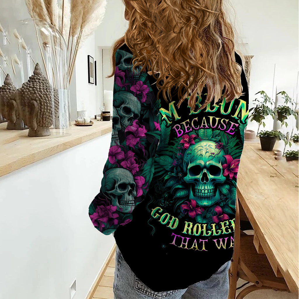 Tropical Skull Women Casual Shirt I'm Blunt Because God Rolled Me That Way - Wonder Print Shop