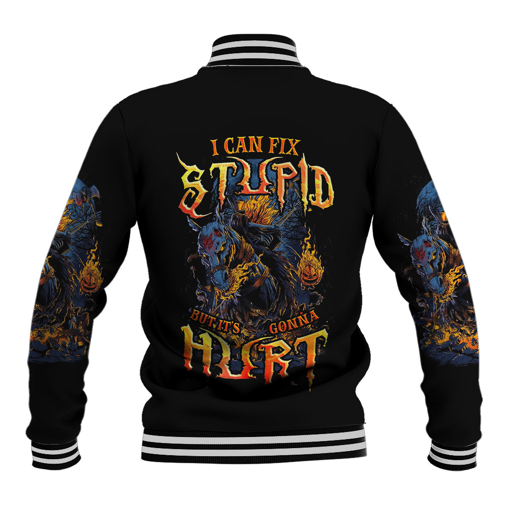 Jack O Lantern Skull Baseball Jacket I Can Fix Stupid But It's Gonna Hurt - Wonder Print Shop